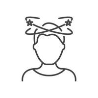 Dizziness, Migraine, Headache, Distracted Head Linear Pictogram. Front View. Man Feel Dizzy Line Icon. Tired Man with Nausea Outline Icon. Isolated Vector Illustration.
