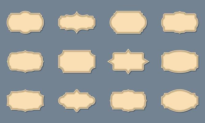 Collection of Ornamental Label Retro Frames. Old Victorian Borders, Retro Badge and Decorative Vintage Frames. Set of Template Elegant Sticker with Luxury Ornament. Isolated Vector Illustration.