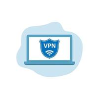 VPN protect safety concept. Internet Security VPN icon on laptop screen. Vector