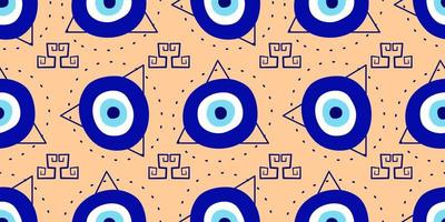 Greek eye Turkish amulet seamless pattern. Turkish eye blue for amulet and protection in endless pattern. Vector illustration in a flat style.