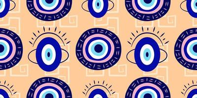 Greek eye Turkish amulet seamless pattern. Turkish eye blue for amulet and protection in endless pattern. Vector illustration in a flat style.