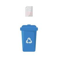 Dustbin Container or Recycle Bin for Paper and Cardboard. Plastic Bin for Trash Separation on White Background. Isolated Vector Illustration.