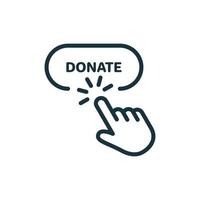 Button for Online Donate Line Icon. Donation with Click Linear Pictogram. Support and Give Help Online Outline Icon. Charity and Donation Concept. Isolated Vector Illustration