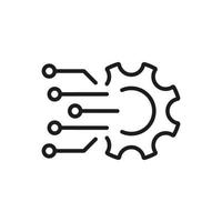 Digital Tech Concept Line Icon. Gear Sign of Business Solution Linear Pictogram. Digital Cog Wheel Symbol Electronic Technology Network Outline Icon. Isolated Vector Illustration.