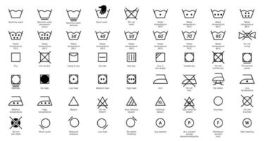 Laundry Instruction Line Icon Set. Care Wash Information Symbol Collection. Hand or Machine Wash, Use Iron, Dry, Cleaning Cotton Cloth Linear Sign. Isolated Vector Illustration.