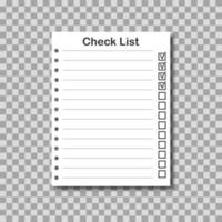 Realistic checklist on transparent background. Realistic white paper with checkmark vector