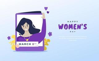 Flat design woman in album gallery for women's day greetings vector