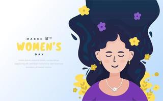 Happy women's day greetings with cute girl character on flat illustration banner vector