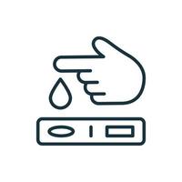 Finger Blood Test Line Icon. Blood Sugar Analysis Linear Pictogram. Research of Level Glucose Outline Icon. Tests of Glycemia in Diabetes. Isolated Vector Illustration.