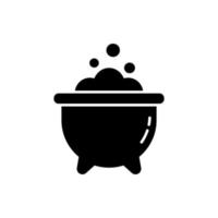 Black Cauldron with Bubbling Potion Halloween Decoration Silhouette Icon. Witches Cauldron and Potion Glyph Pictogram. Magicians Pot with Brew Icon. Isolated Vector Illustration.