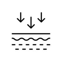 icono de la línea de absorción de la piel. penetración de los rayos uv en el pictograma lineal de la piel. flecha hacia abajo hasta el icono de contorno de la capa de piel. concepto de nutrición de la piel. ilustración vectorial aislada. vector