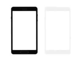 Black and white smartphone. Mockup empty mobile phone. Blank white screen. Set of cell phone with front view. Vector