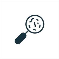 Microbe under Magnifying Glass Silhouette Icon. Research of Bacteria, Germ, Virus with Loupe Glyph Pictogram. Microorganism Lab Investigation Icon. Isolated Vector Illustration.