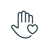 Palm of Hand and Heart Line Icon. Symbol of Volunteering Linear Pictogram. Charity and Donation Concept. Shape of Heart and Hand Outline Icon. Isolated Vector Illustration