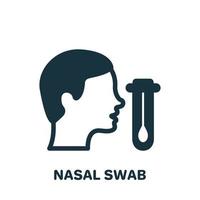 Nasal Swab Test with Human Profile Silhouette Icon. Nasal Analysis Swab for Corona Pictogram. DNA exam with Nasal Swab Glyph Icon. Isolated Vector Illustration.