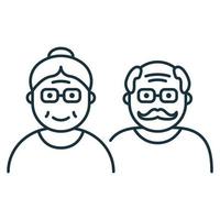 Couple of Old Senior Person Line Icon. Happy Elder Grandparents Linear Pictogram. Old Grandfather and Grandmother Outline Icon. Retirement Concept. Isolated Vector Illustration.