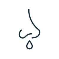 Runny Nose Line Icon. Sinusitis Symptom, Snot, Allergy or Cold Outline Icon. Nosebleed, Nasal Mucus Linear Pictogram. Coronavirus symptom. Isolated Vector Illustration.