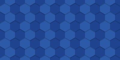 Blue Abstract Hexagon Background. Embossed Hexagonal Blue Futuristic Pattern. Digital Blank Blue Banner for Technology, Science, Chemistry. Modern Wallpaper Design. Vector Illustration.