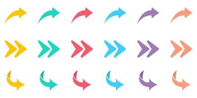 Color Arrow Digital Icon Set. Right, Next, Share Link, Back, Forward Symbol. Direction, Navigation, Orientation, Download Cursor Pictogram. Curve Undo Button Icon. Isolated Vector Illustration.