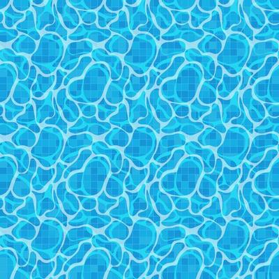 Blue water surface background. Pool tile. Light ripple texture. Vector seamless pattern.