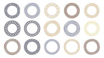 Circle greek frames. Round meander borders. Decoration elements patterns. Vector illustration isolated on white background.