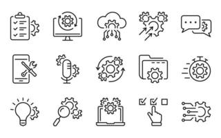 Technology Configuration Line Icon. Gear, Computer, Tool, Speech Bubble Digital Setting Concept Pictogram. Innovation Business Process Outline Icon. Isolated Vector Illustration.