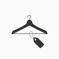 Template clothes hanger with blank paper label.  Hanger icon with tag flat icon. Sale label for store or marketplace. Vector