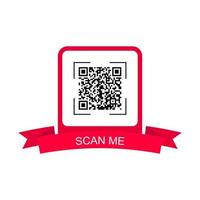 Red frame with ribbon for qr code. Creative concept qr code. Scan me. Vector