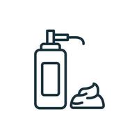 botella de bomba de espuma para icono de línea de afeitado. paquete para loción, gel, pictograma lineal crema. recipiente para productos para el cuidado del cabello. icono de botella de espuma limpiadora. ilustración vectorial aislada. vector