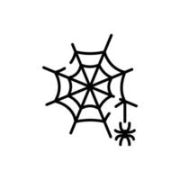 Icono de línea de telaraña negra de miedo. pictograma lineal de decoración de halloween de tela de araña espeluznante. trampa de telaraña con araña en el icono de contorno de hilo. trazo editable. ilustración vectorial aislada.