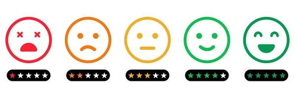 Emoji Feedback Scale with Stars Line Icon. Customers Mood from Happy Good Face to Angry and Sad Concept. Emoticon Feedback. Level Survey of Customer Satisfaction. Isolated Vector Illustration.