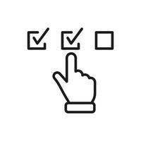 Questionnaire Line Icon. Finger Choice Check List Linear Pictogram. Hand Tick Checkmark Outline Icon. Choice Checkbox in Checklist. Digital Application. Isolated Vector Illustration.