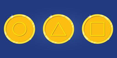 Set of Golden Coin with Circle, Triangle, Square Sign. Isolated Vector Illustration.