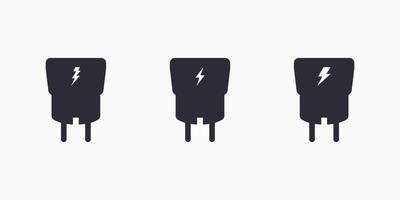 adaptador de cargador usb para smartphone con diferentes iconos de rayos. vector plano