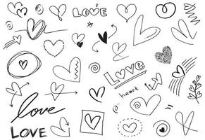 Abstract arrows, ribbons, crowns, hearts, explosions and other elements in hand drawn style for concept design. Doodle illustration. Vector template for decoration