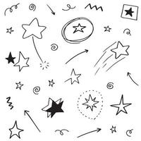 Abstract arrows, ribbons, crowns, hearts, explosions and other elements in hand drawn style for concept design. Doodle illustration. Vector template for decoration