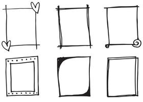 hand drawn Set of black and white doodle rectangle frames vector