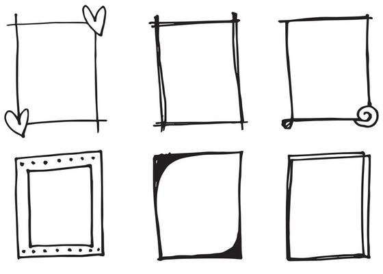 hand drawn Set of black and white doodle rectangle frames