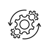 engranaje y flecha redonda proceso de tecnología empresarial icono de línea delgada. pictograma lineal de símbolo de rueda dentada de flujo de trabajo. icono de esquema de progreso de trabajo de engranaje circular. ilustración vectorial aislada. vector