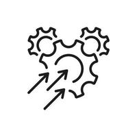 Operational Production Growth Line Icon. Gear with Increase Arrow Pictogram. Productivity Industry Process Outline Icon. Business Efficacy Optimize. Isolated Vector Illustration.