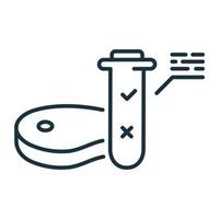 Artificial Food and Test Tube Line icon. Genetic Cultured Meat Outline Pictogram. Research of Gene Modified Meat Icon. Dna Molecule, Meat Structure. Isolated Vector Illustration.