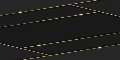 Metal Black Background with Golden Lines. Dark Template with Shiny Gold Lines. Steel Futuristic Background with Glossy Lines. Abstract Modern Design with Gold Stripe. Vector Illustration.