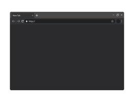 página de navegador vacía de color gris oscuro con barra de herramientas, dirección y barra de búsqueda. maqueta plana en blanco para la página del sitio web. vector