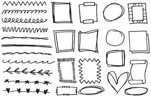 hand drawn Set of black and white doodle rectangle frames vector