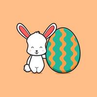 Cute rabbit character holding egg cartoon vector icon illustration