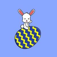 Cute rabbit character flying with egg cartoon vector icon illustration