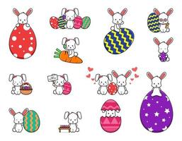 Cute rabbit happy easter day celebration cartoon vector icon illustration