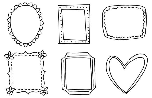 hand drawn Set of black and white doodle rectangle frames