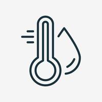 Water Temperature Indicator Line Icon. Mercury thermometer and Water Drop Linear Pictogram. Temperature and Humidity Level Outline Icon. Isolated Vector Illustration.