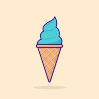 ilustración de cono de galleta de helado. helado de verano en cono de galleta. Sundae dulce congelado en estilo de dibujos animados. vector aislado.